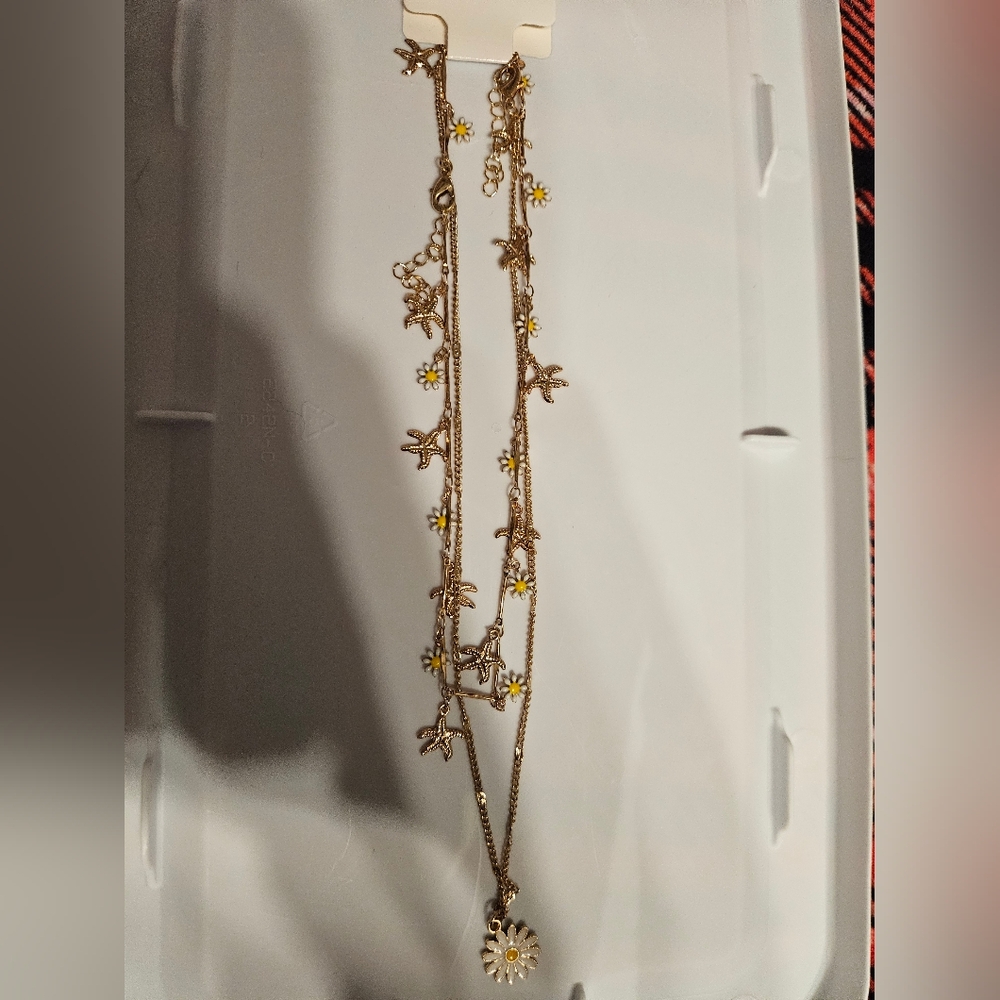 Gold Daisy & Starfish Multi-Layer Necklace - Women Jewelry